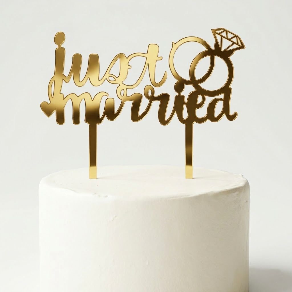 Cake Topper Γάμου "Just Married with Rings"