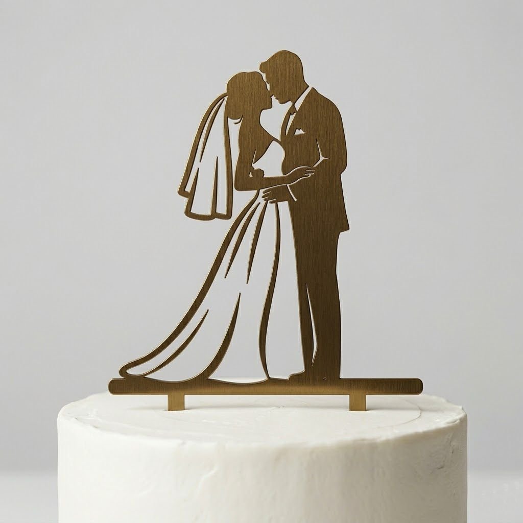 "Classic Silhouette Bride & Groom" Cake Topper