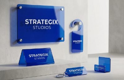 Custom laser-cut acrylic sign with precise engraving by Strategix Studios